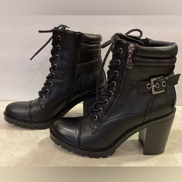 G by GUESS Shoes - Black Boots Combat Ankle 9.5 Chunky Army GUESS Jaydyn Women Block Heel Moto Goth
